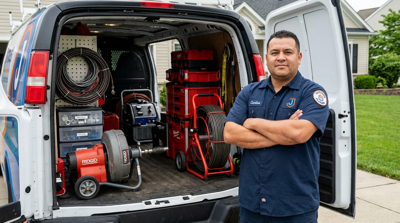 Professional drain cleaning equipment and Johns Plumbing LLC plumber in Kennebec