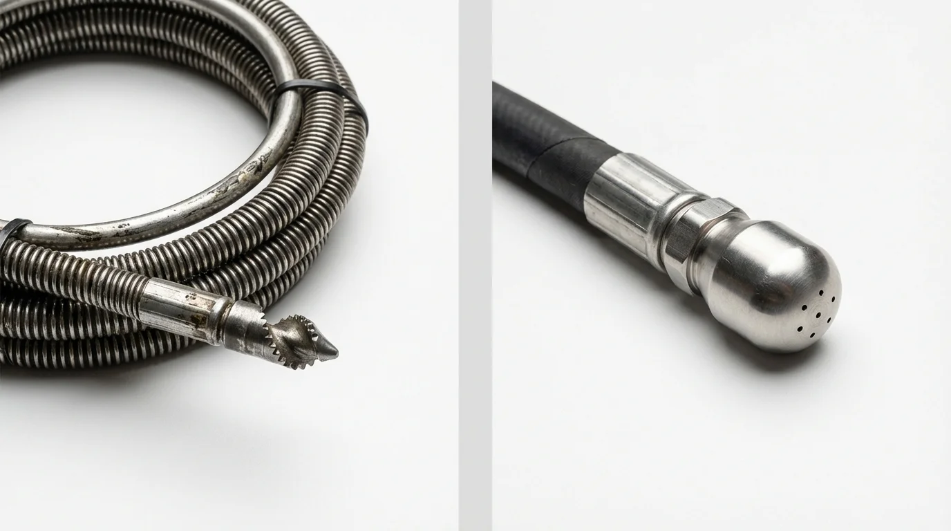 Drain snake cable and hydro jetting nozzle used for drain cleaning in Kennebec, SD