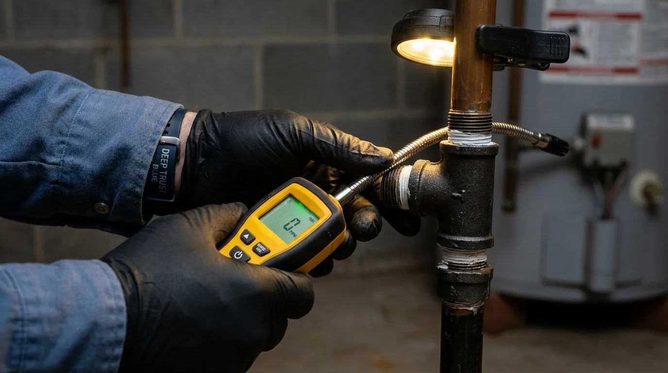 Gas leak detection with electronic sniffer by Johns Plumbing LLC in Kennebec