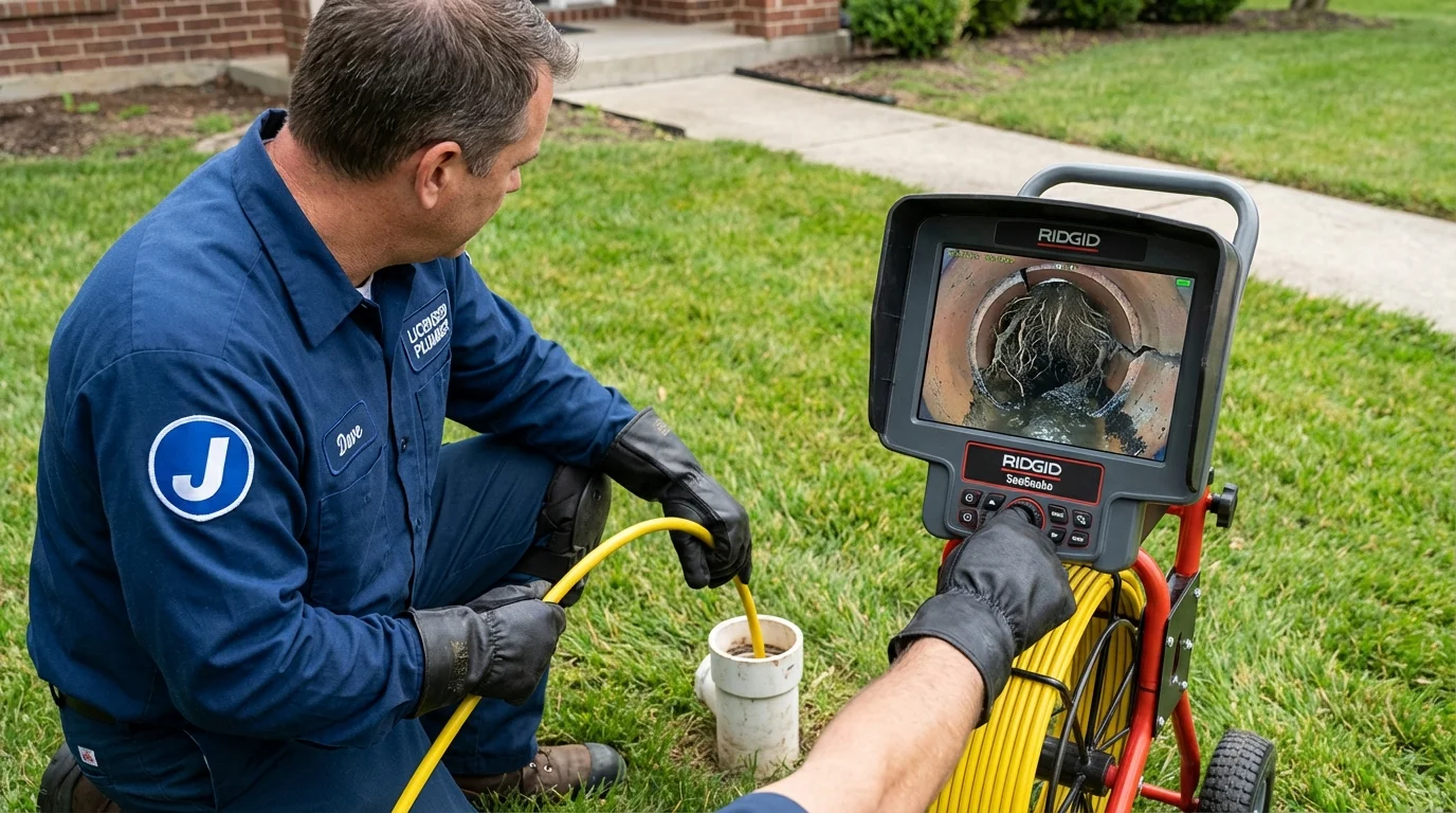 Sewer camera inspection being performed by Johns Plumbing LLC in Kennebec