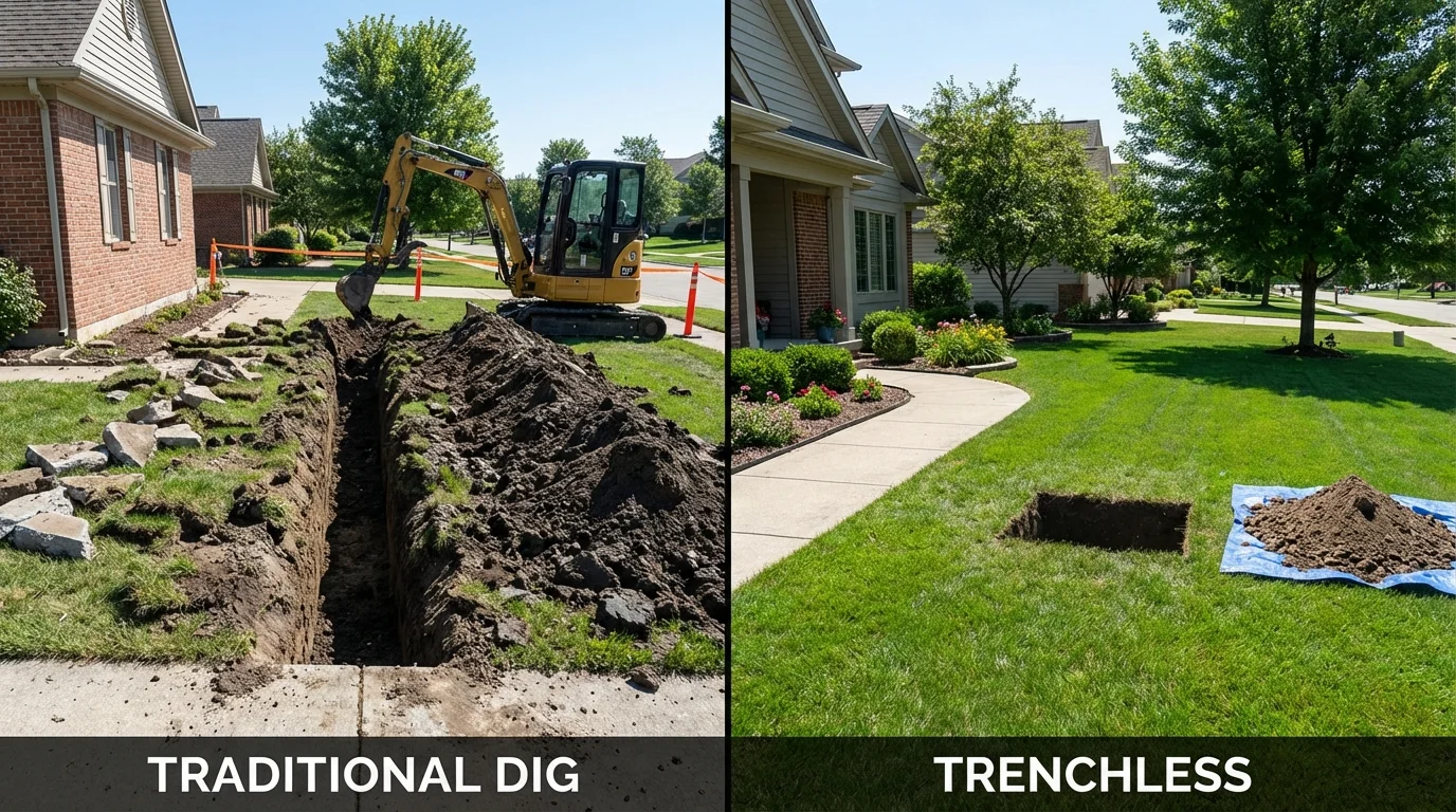 Trenchless sewer repair with minimal yard damage versus traditional excavation in Kennebec, SD